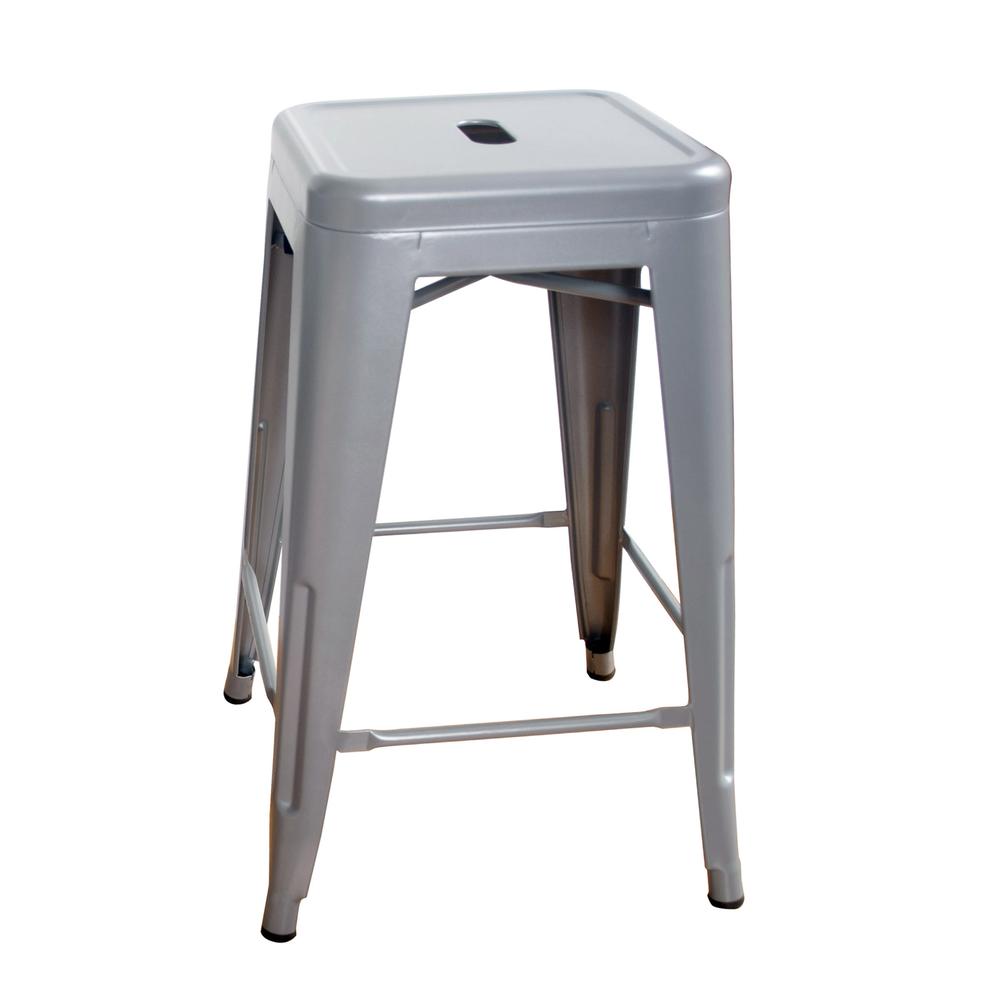 Back. AmeriHome - Loft 24 Inch Metal Bar Stool - 2 Piece - Silver.