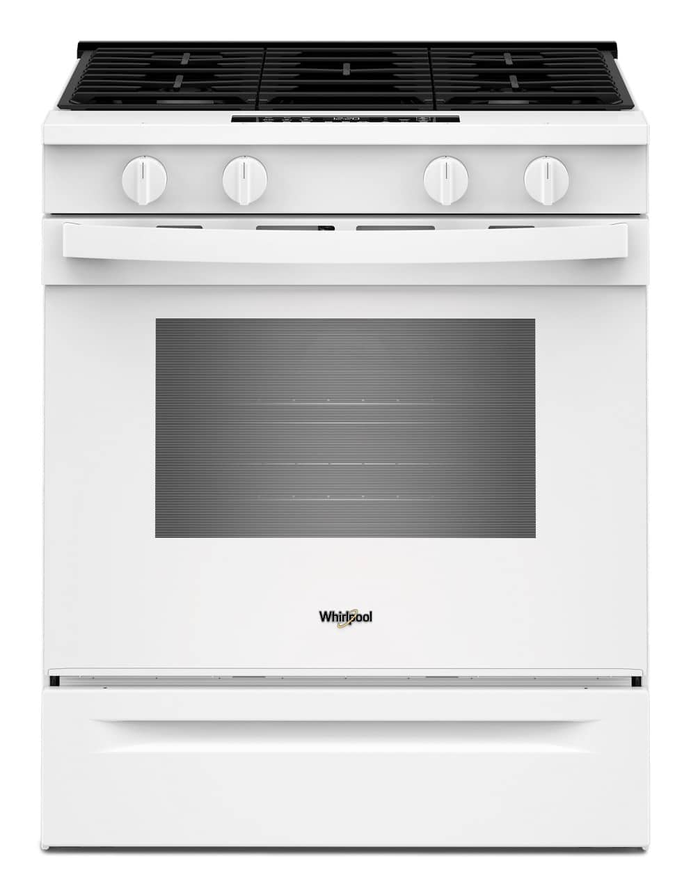 Front. Whirlpool - 30 in. Wide 4 burners 5.0 cu. ft. Smart Freestanding Slide-In Gas Range with Air Cooking Technology and Steam Clean - White.