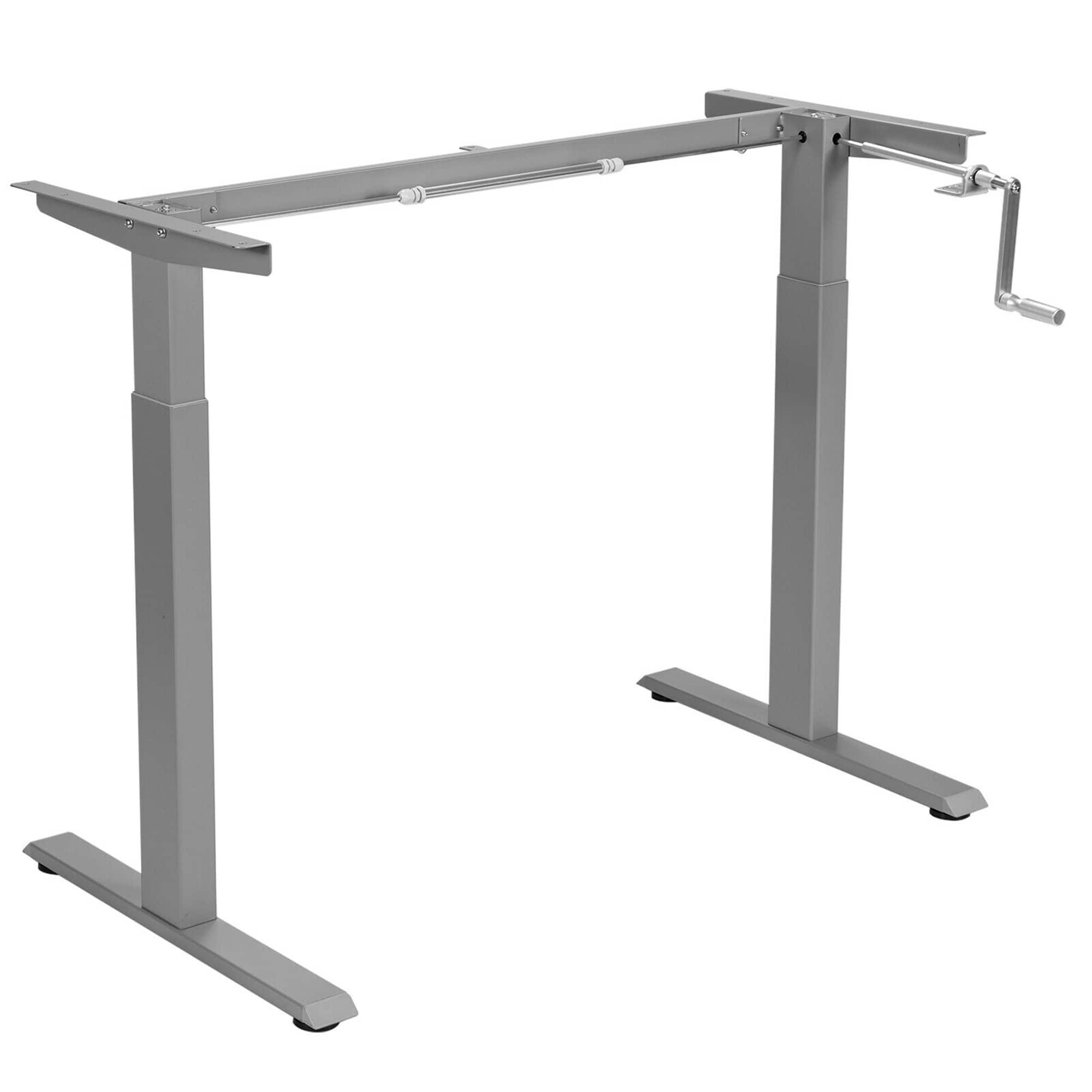 Gymax - Hand Crank Sit to Stand Desk Frame Height Adjustable Standing Base - Grey