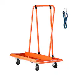 LOVMOR - 1800-Lb Drywall Panel Dolly with Tie-Down Strap and 4 Swivel Casters for Plywood and Glass - Orange