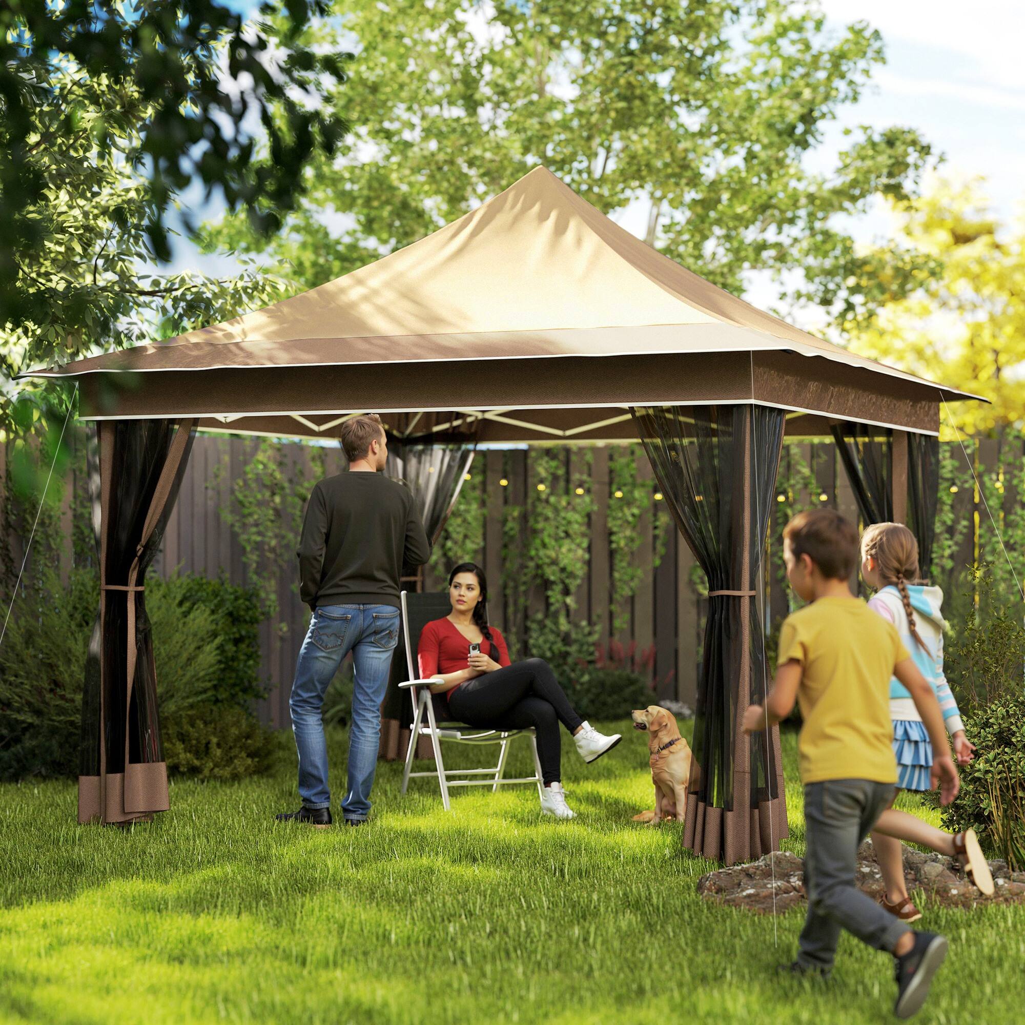 Alt View 1. Outsunny - 12 x 12 ft. Pop Up Canopy Tent with Mesh Netting, UPF50+ Instant Sun Shelter with Carry Bag, Height Adjustable - Beige.