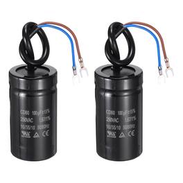 Unique Bargains - 2pcs CD60 Run Capacitor 100uF 250VAC 50/60Hz 2 Wires Motor Start for Washing Machine Air Compressor - Black
