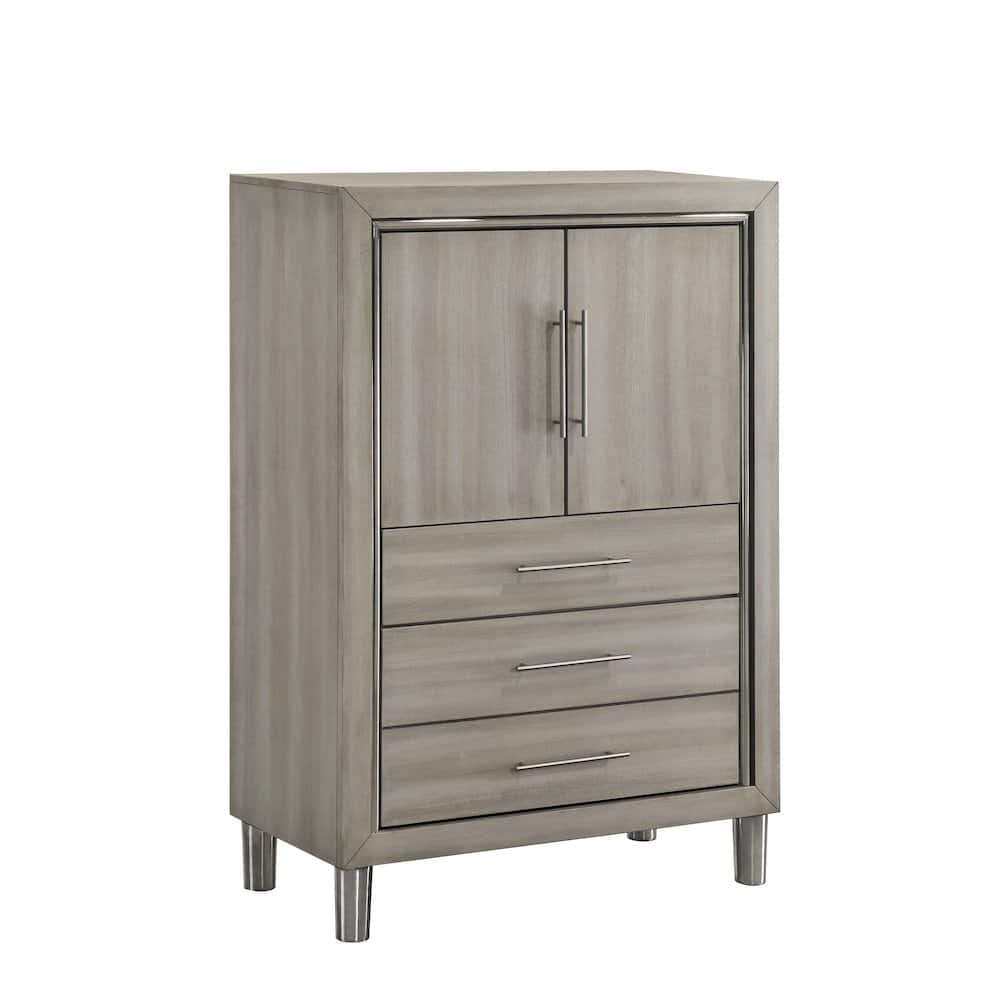 New Classic Furniture - Lennox Wood Modern Door Chest with LED Light - Gray