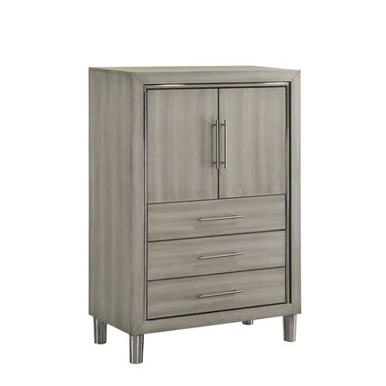 Front. New Classic Furniture - Lennox Wood Modern Door Chest with LED Light in Gray - Gray.