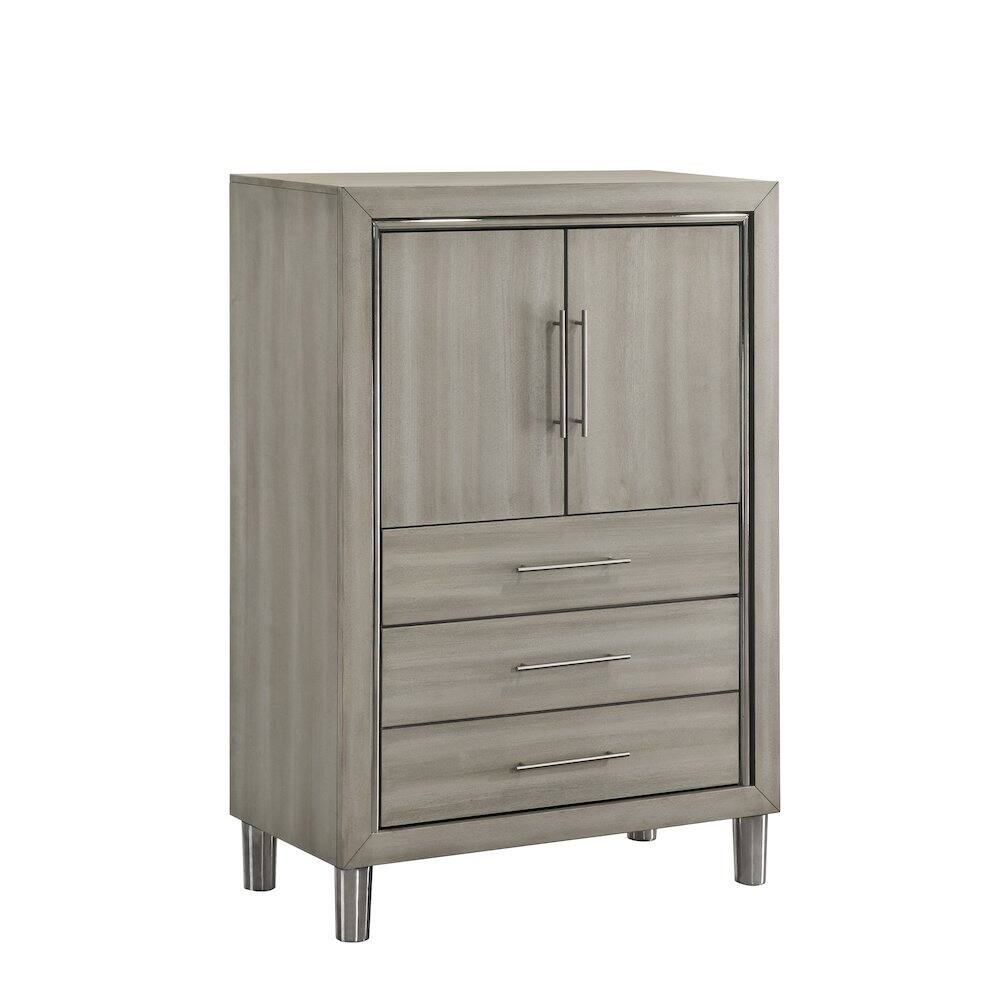New Classic Furniture - Lennox Wood Modern Door Chest with LED Light - Gray