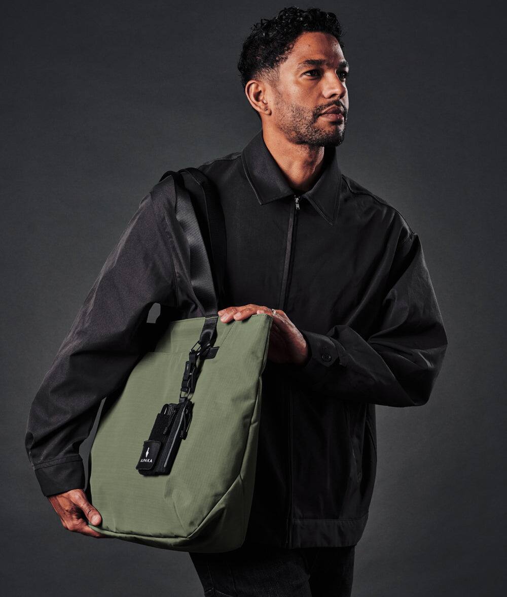 Back. ALPAKA - Elements Tote 20L Laptop Tote Bag with Padded 16" Sleeve,Open Top with Magnetic Closure - Green Axoflux 210D.