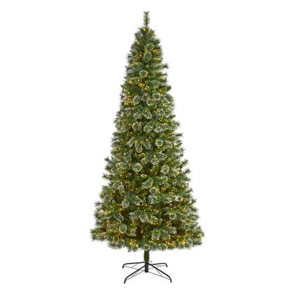 Front. BreeBe - 9’ Wisconsin Slim Snow Tip Pine Christmas Tree w/800 LEDs - Multicolor.