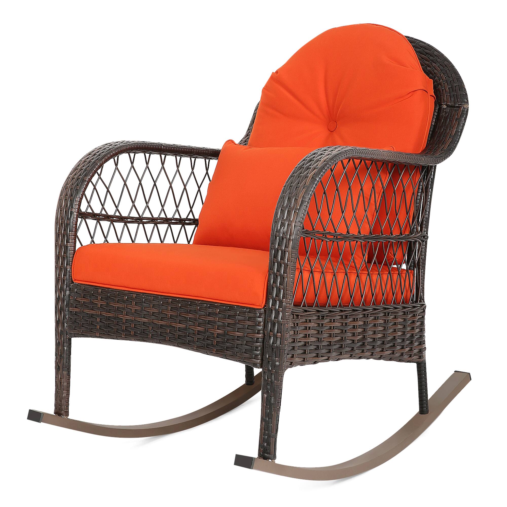 Alt View 4. Gymax - Gymax 2PCS Patio Rattan Wicker Rocking Chair Rocker Outdoor Furniture W/ Cushion - Orange.