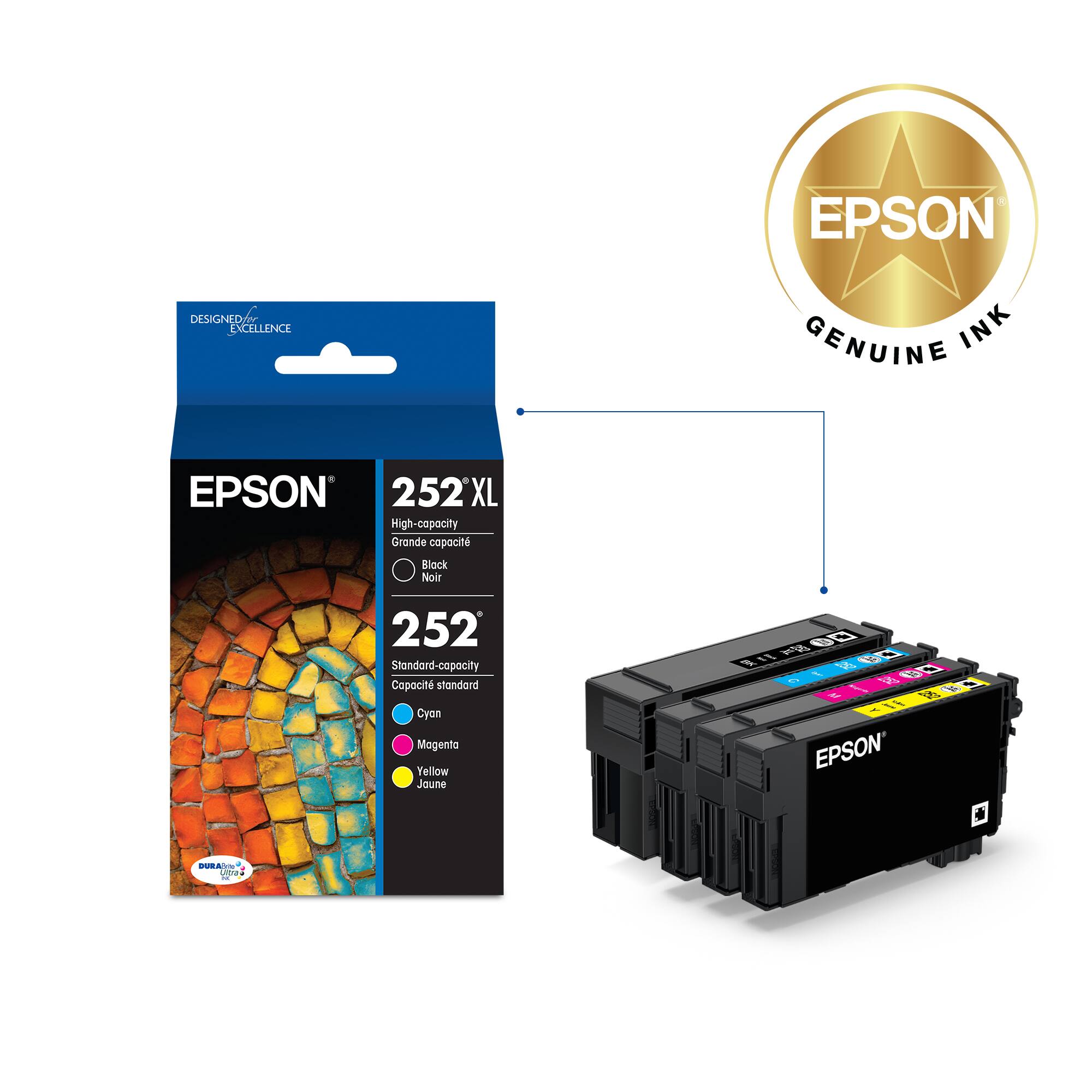 EPSON GENUINE INK 252X XL High-capacity Grande copach Black Noir 252 Standard-capacity Copacit standard Cyan Magenta Yellow Black 252 Standard-capacity Copacit standard Cyan Magenta Yellow Black