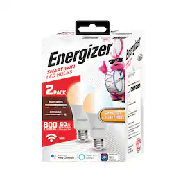 Energizer - 2-Pack Smart Wi-Fi A19 Tunable Multi-White LED Bulb, 60W Equivalent - Multicolor