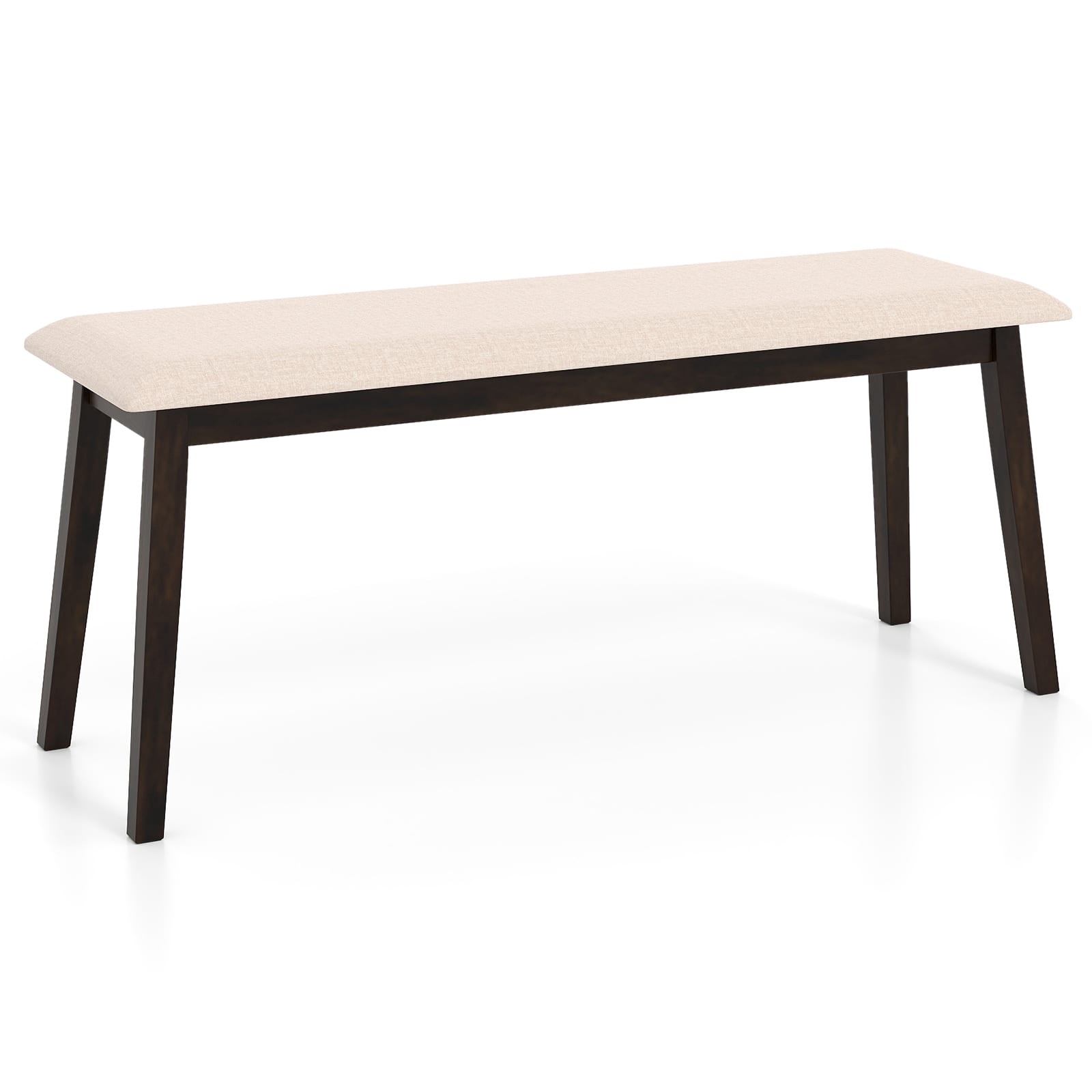 Costway - 43.5" Upholstered Entryway Bench with Rubber Wood Frame, Farmhouse End of Bed Bench - Beige