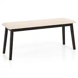 Costway - 43.5" Upholstered Entryway Bench with Rubber Wood Frame, Farmhouse End of Bed Bench - Beige