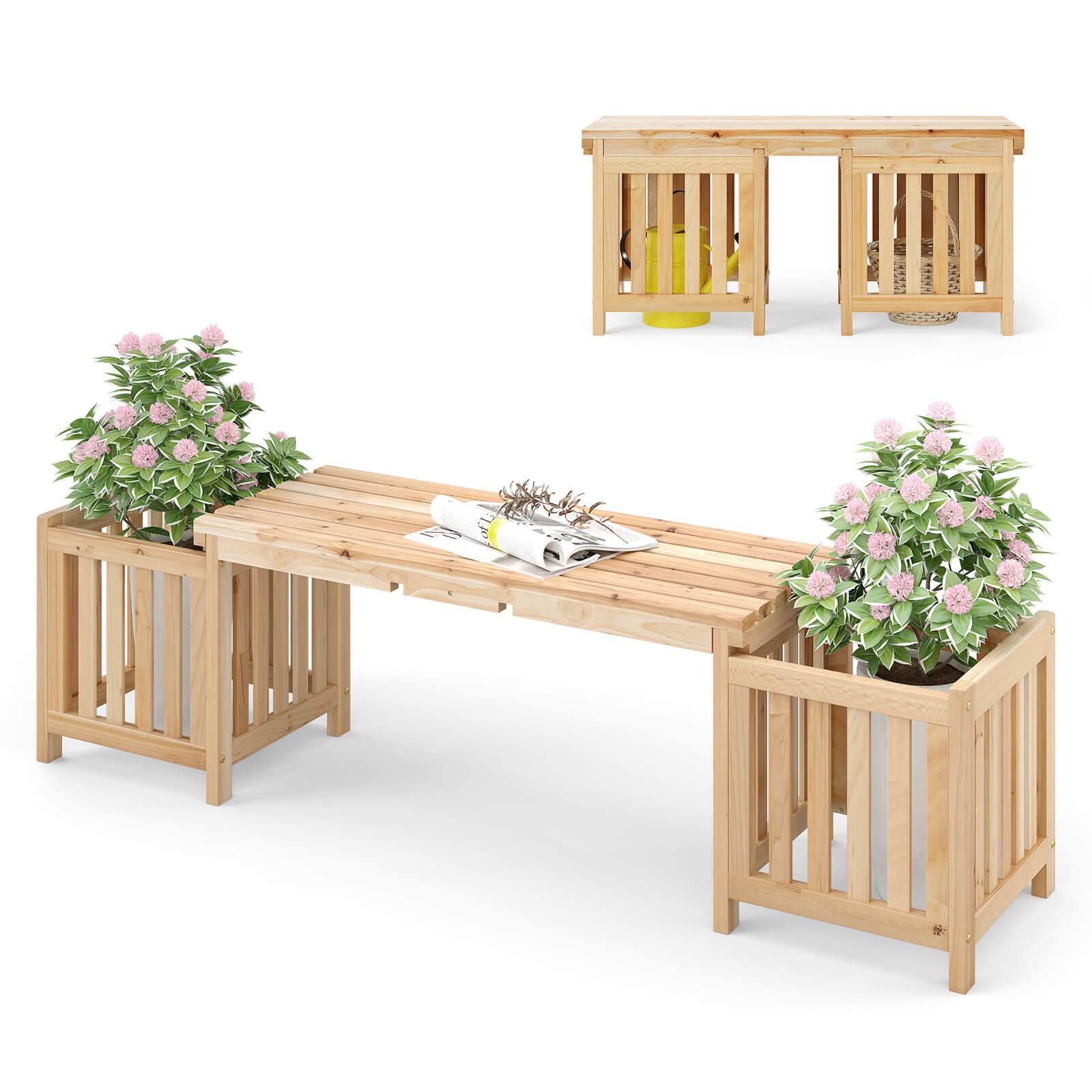 Alt View 9. Costway - Costway Patio Wooden Bench with Planter 2 Side Flower Box Slot Design for Easy Assembly - Beige.