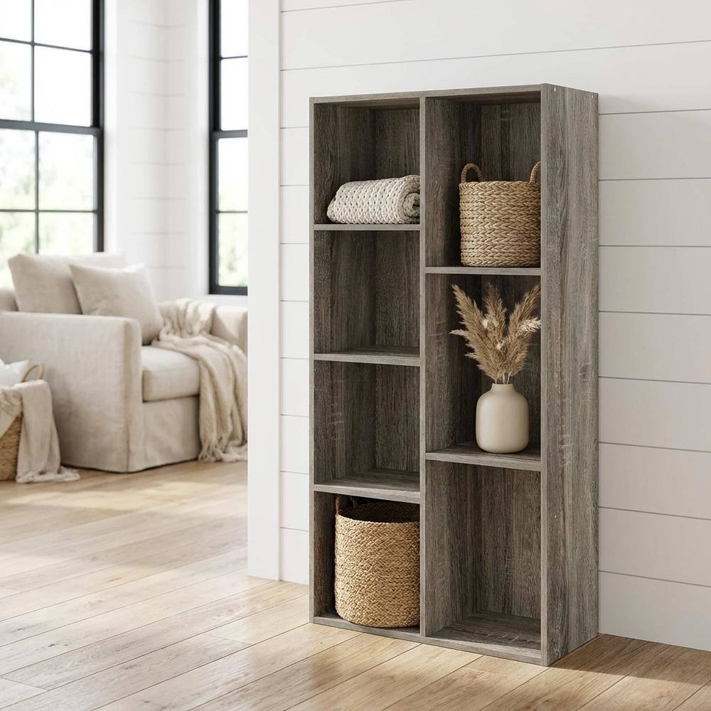 Angle. FurniFact - Reversible 7-Cube Storage Shelf In French Oak Finish With Open Design - French Oak.