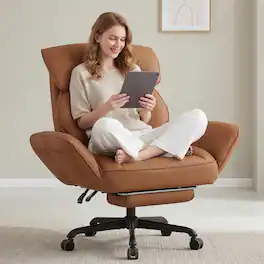 Dowinx - Cross Legged Office Chair with Pivoting Armrests,Criss Cross Chair with Footrest and Reclining Backrest - Brown