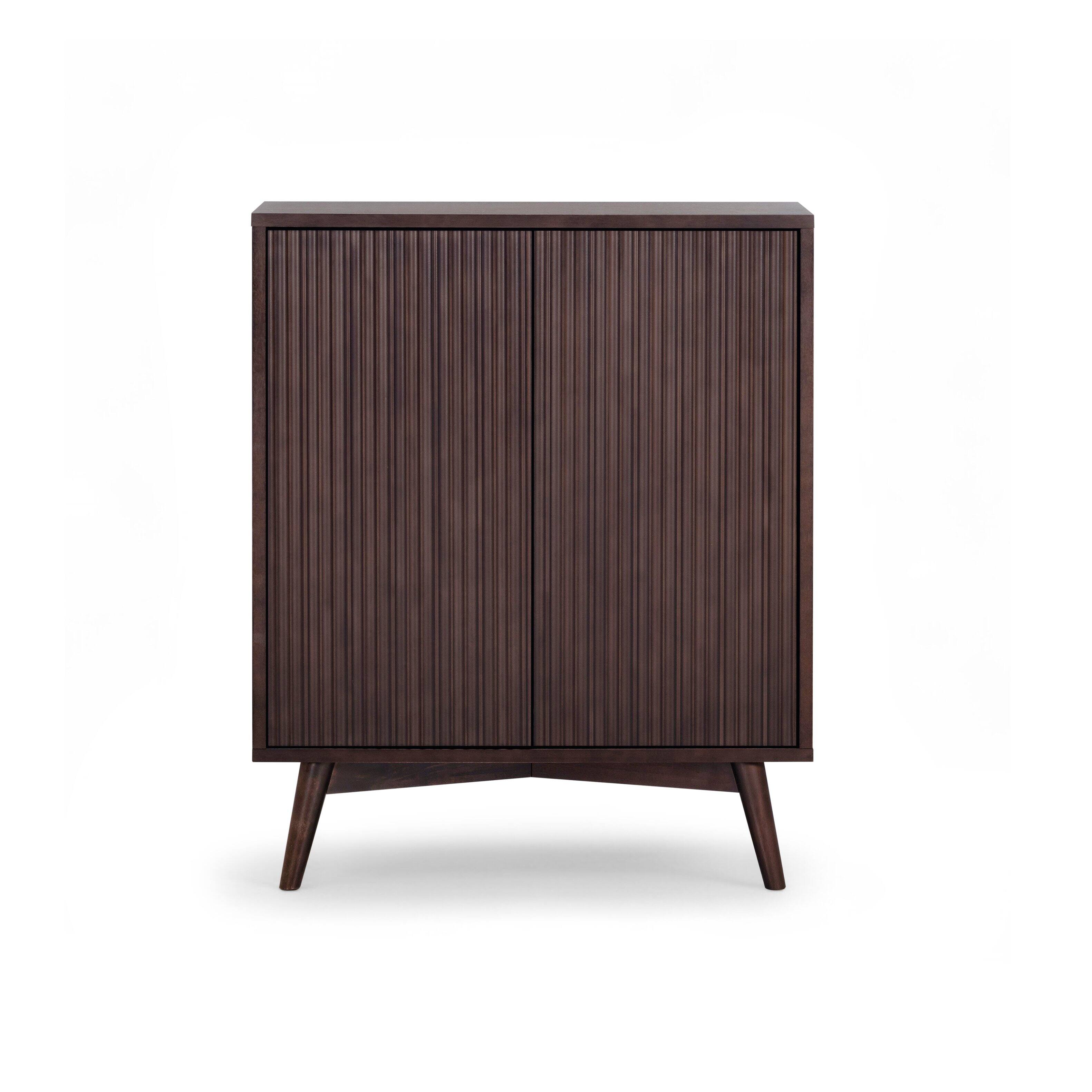 Back. Teamson Home - Tremolo Accent Cabinet with 2 Doors & Adjustable Shelves with Wood Fluted Fronts - Black.