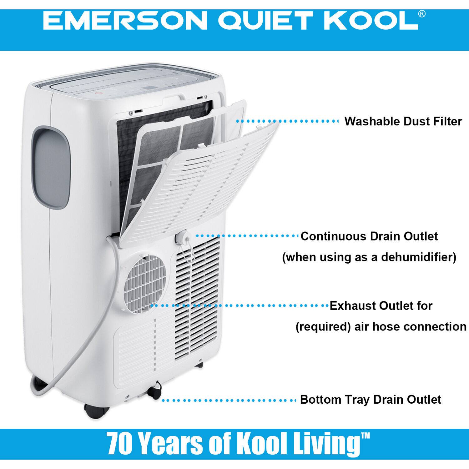 Alt View 13. Emerson Quiet Kool - 550 Sq. Ft. 14,000 BUT Portable Air Conditioner - White.