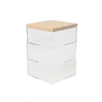 Martha Stewart - Brody Premium Clear Plastic Storage Bins Paulownia Wood Lid-3.75"x3" - Clear/Light Natural - Front_Zoom