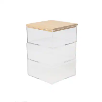 Front. Martha Stewart - Brody Premium Clear Plastic Storage Bins Paulownia Wood Lid-3.75"x3" - Clear/Light Natural.