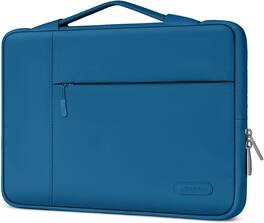 mosiso - 13.3-inch Slim Laptop Sleeve with Handle, Shock-Resistant Bubble Foam, Two Exterior Pockets - Lake Blue