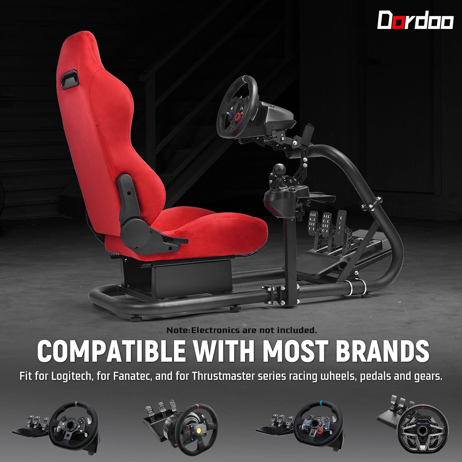 Dordoo

COMPATIBLE WITH MOST BRANDS
Fit for Logitech, for Fanatec, and for Thrustmaster series racing wheels, pedals and gears.

Note: Electronics are not included.