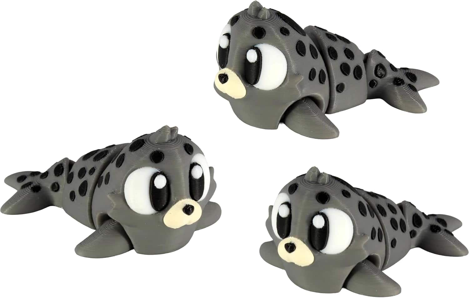 JuzToys - 3D Printed Articulated Seal Fidget Toy 3 Pack – Flexible Cute Animal Desk Decor, Adult Fidget Collectible by PowerTRC - Gray