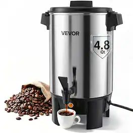 VEVOR - Commercial Coffee Urn, 30 Cup 152oz Hot Beverage Dispenser with Dripless Faucet, 1090W Quick-Brewing Coffee Maker - Silver;Black