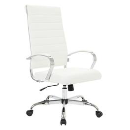 LeisureMod - Benmar High Back Leather Office Chair with Adjustable Height, Swivel Base, Ergonomic Design Modern Conference Chair - White