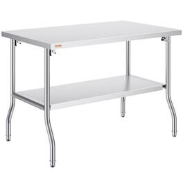 VEVOR - Folding Commercial Prep Table, 48 x 30 Inch Commercial Worktable Workstation with Undershelf - Silver