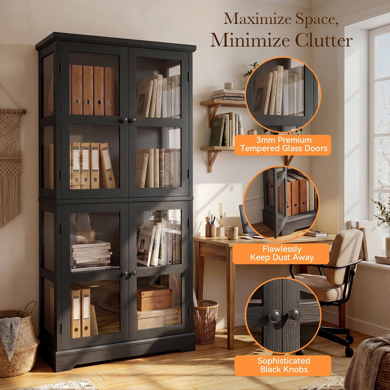 Maximize Space, Minimize Clutter

3mm Premium Tempered Glass Doors

Flawlessly Keep Dust Away

Sophisticated Black Knobs
