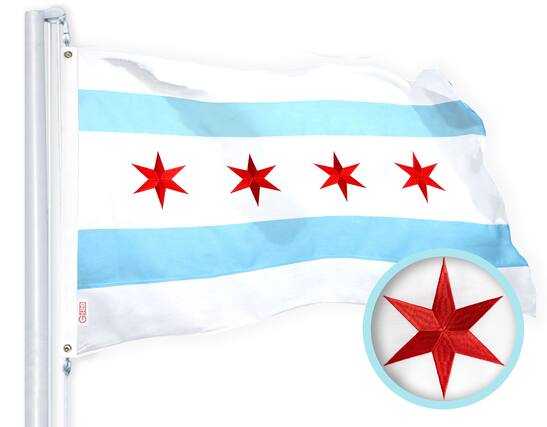 Front. G128 - Chicago City Flag 2.5x4 ft Embroidered 220GSM Spun Polyester - Assorted Colors.