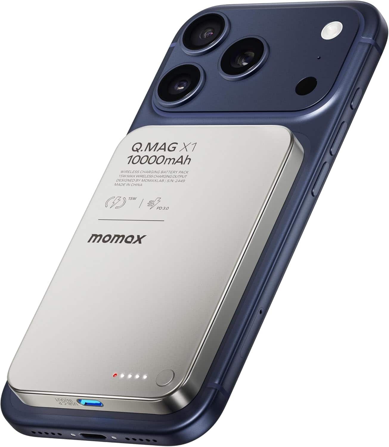 Q.MAG X1  
10000mAh  
WIRELESS CHARGING BATTERY PACK  
15W MAX WIRELESS CHARGING OUTPUT  
MODEL: SN-2449  
MADE IN CHINA  
15W  
PD 3.0  
momox  
P30  
USB-C