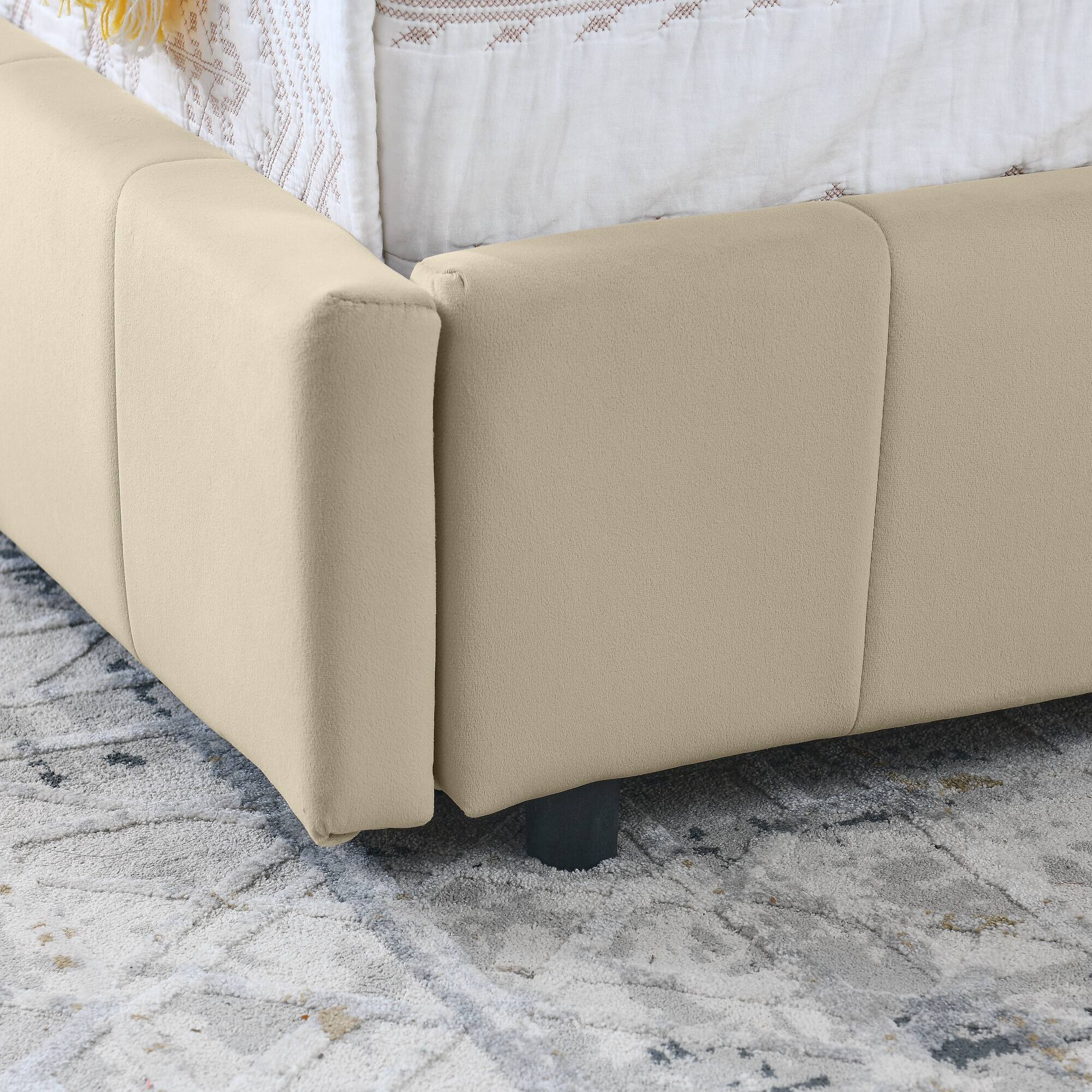 Alt View 1. Anysun - Full Size Velvet Tufted Storage Bed Frame - Sofa Bed with Backrest & Armrests for Bedroom or Living Room - Beige.
