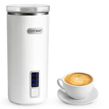 Front. Costway - Costway 6-in-1 Electric Milk Steamer with Stainless Steel Interior, Automatic Foam Maker - White.