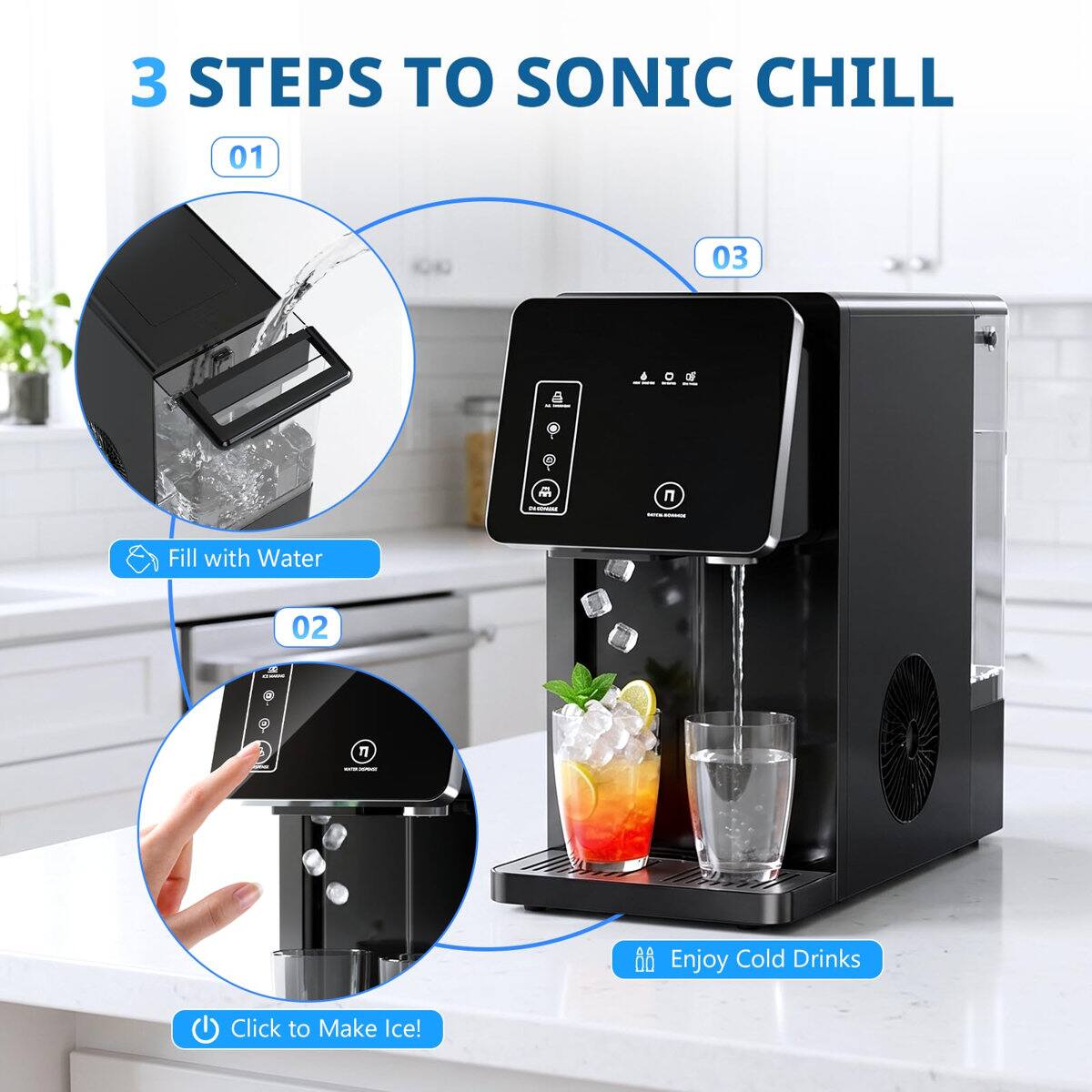 Electactic Portable Countertop Bullet Ice Maker with Water Dispenser ...