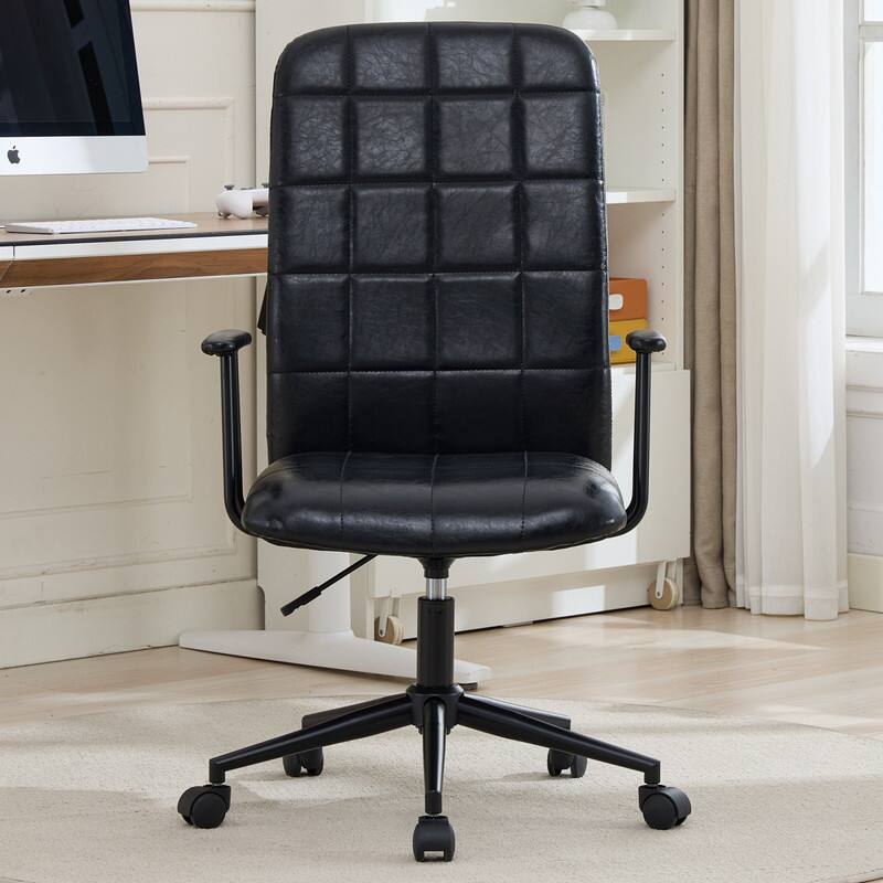 Alt View 4. HTUTWOO - Antique Brown PU Leather High Back Office Chair, 360° Swivel Adjustable Desk Chair with Armrests for Home Office Study - Black.