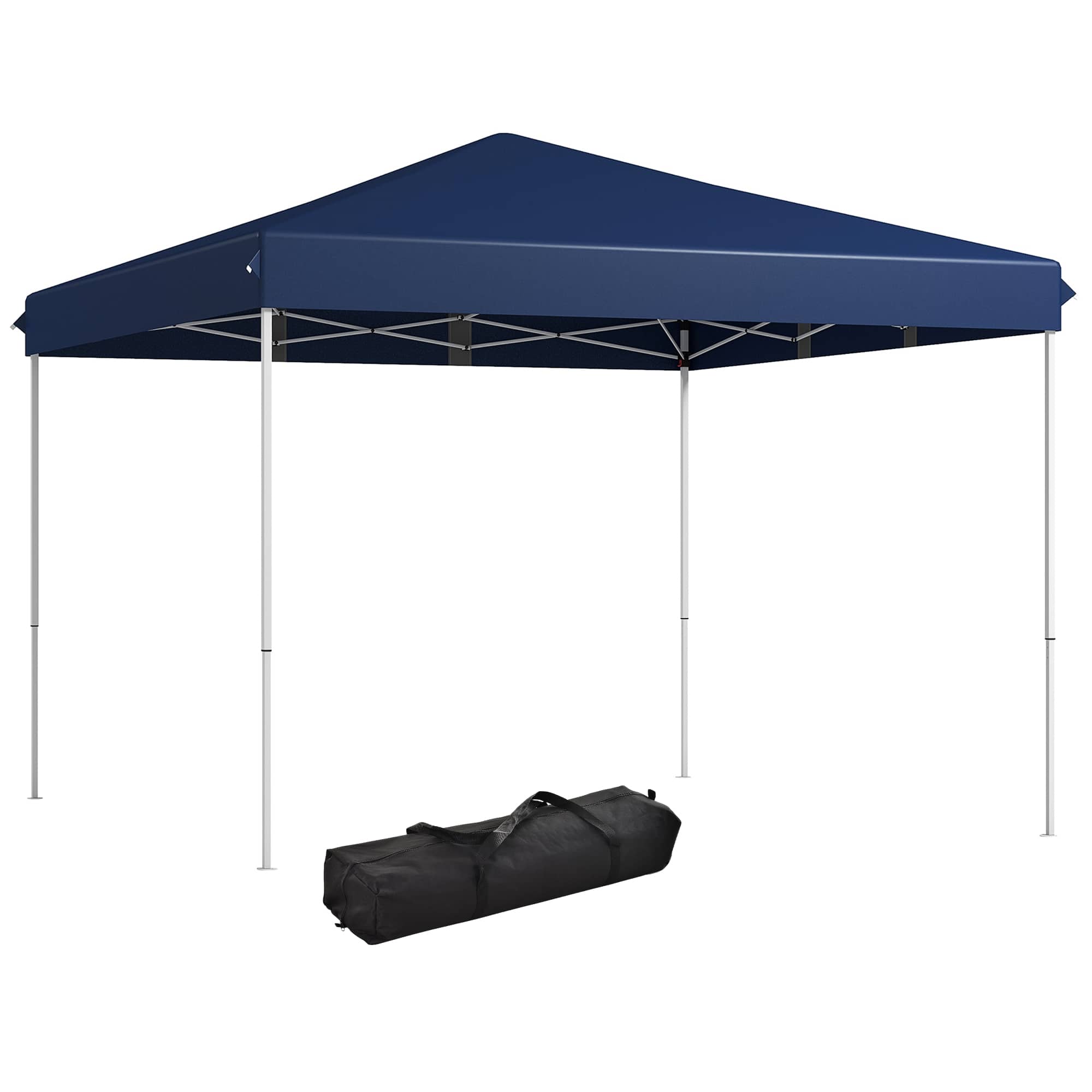 Front. Outsunny - 13' x 13' Pop Up Canopy Tent, Instant Sun Shelter, Tents for Parties, Height Adjustable for Outdoor, Garden, Patio - Dark Blue.