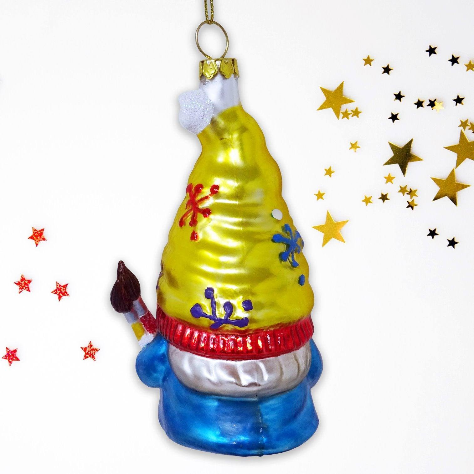 Back. OrnamentallyYou - Painter Artist Gnome Glass Christmas Ornament - Multi-colored.