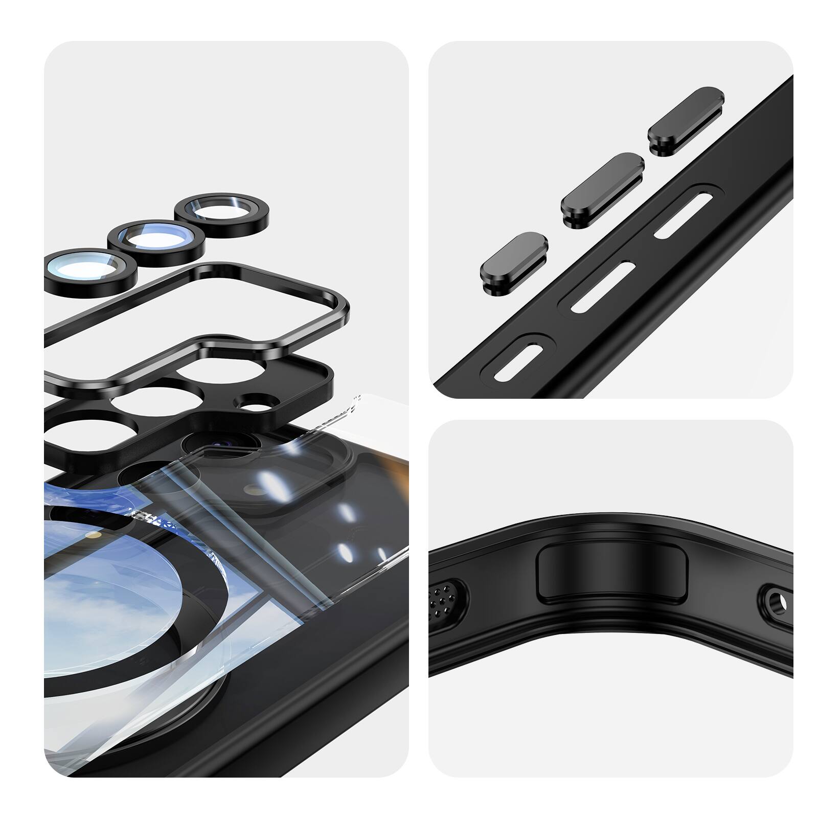 Back. Dteck - Magnetic Clear Case For Samsung Galaxy A17 5G, Shockproof Anti-Scratch 360° Ring Holder Stand PC+TPU Protection Cover - Black.