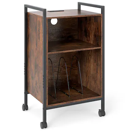 Front. SlickBlue - Rolling Turntable Stand with Built-In Power Outlet and Vinyl Storage - Rustic Brown.