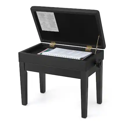 Front. Songmics Home - Adjustable Wooden Piano Bench Stool with Padded Cushion and Storage Compartment for Music Books, Piano Chair Seat - Black.