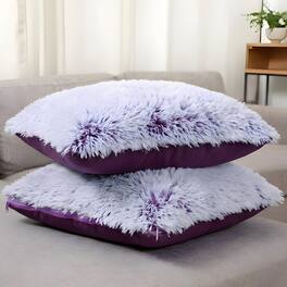 Cheer Collection - Plush Shaggy Long Hair Faux Fur Accent Throw Pillows with Inserts, 18 x 18-Inch, Set of 2 - Ombre - Purple