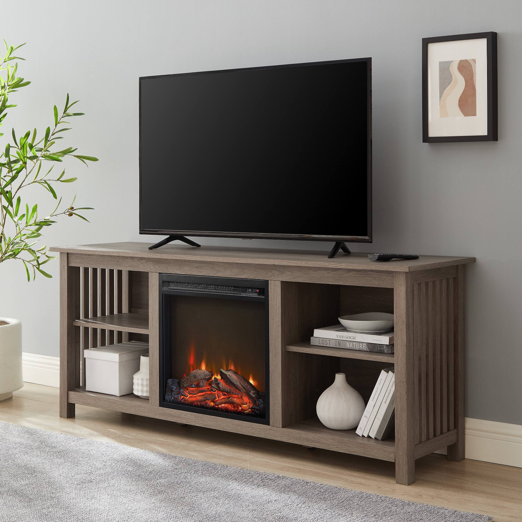 Alt View Zoom 12. Walker Edison - Mission-Style Fireplace TV Stand for Most TVs up to 65” - Driftwood.
