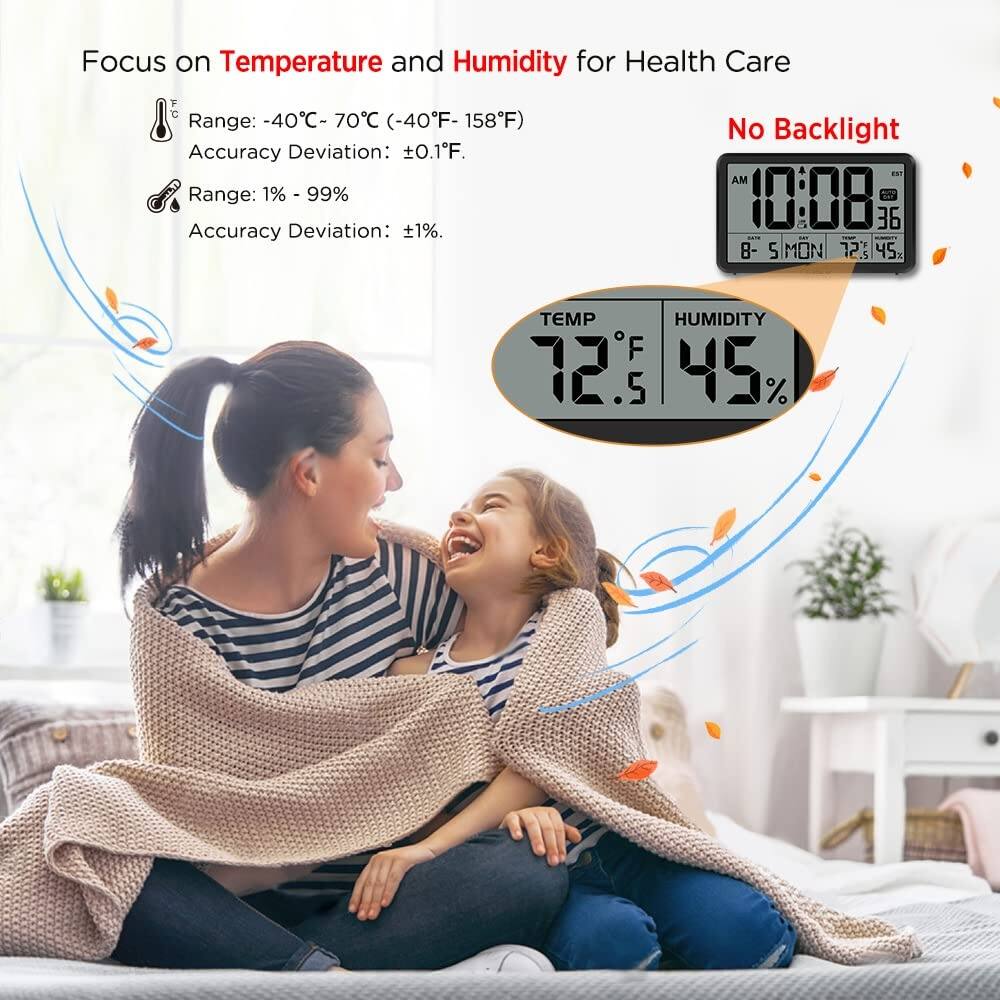 Focus on Temperature and Humidity for Health Care

- Range: -40°C - 70°C (-40°F - 158°F)
- Accuracy Deviation: ±0.1°F
- Range: 1% - 99%
- Accuracy Deviation: ±1%

No Backlight

AM 10:08
8-5 MON 125 5 45
TEMP 72.5°F
HUMIDITY 45%