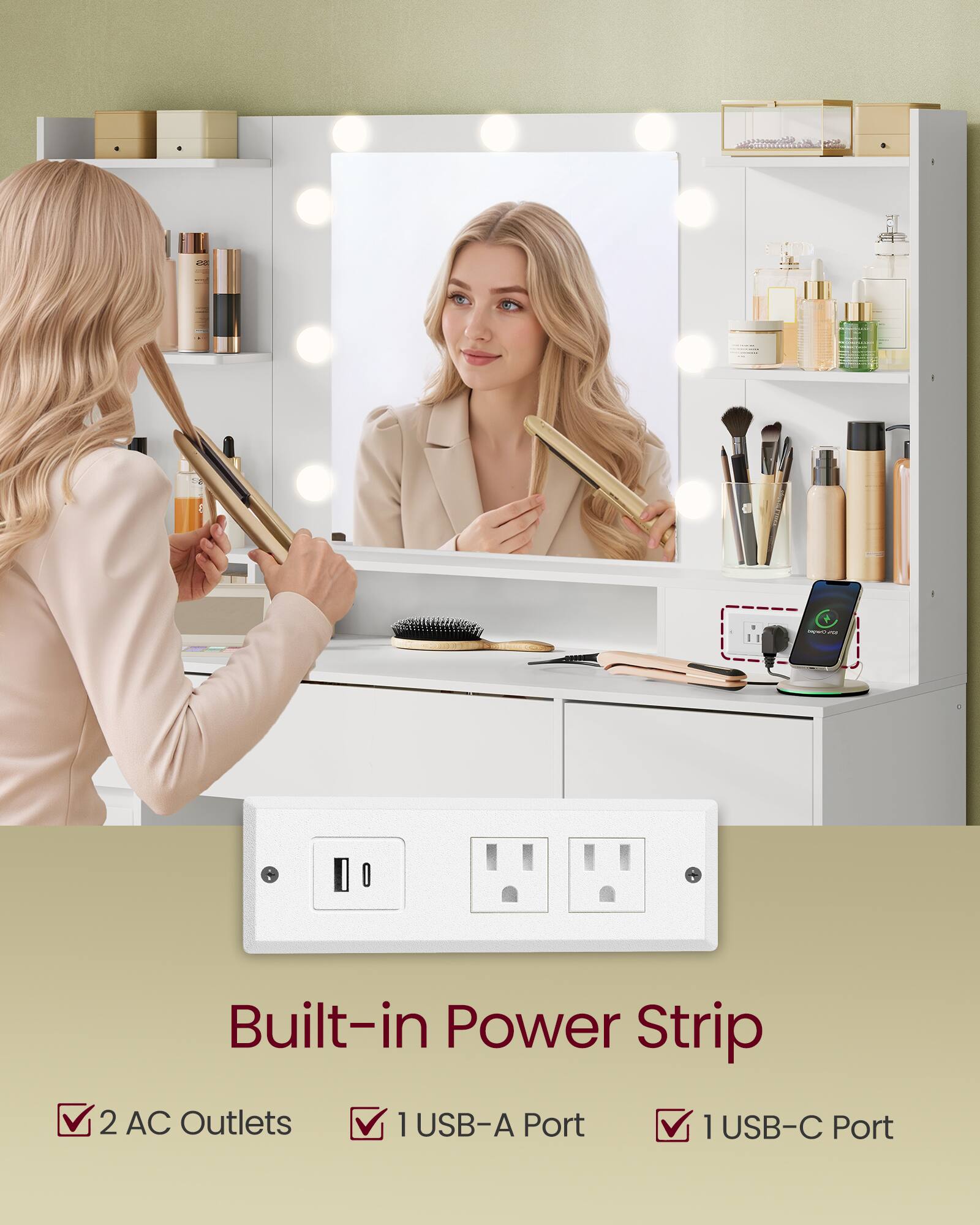 50% off

Built-in Power Strip
- 2 AC Outlets
- 1 USB-A Port
- 1 USB-C Port