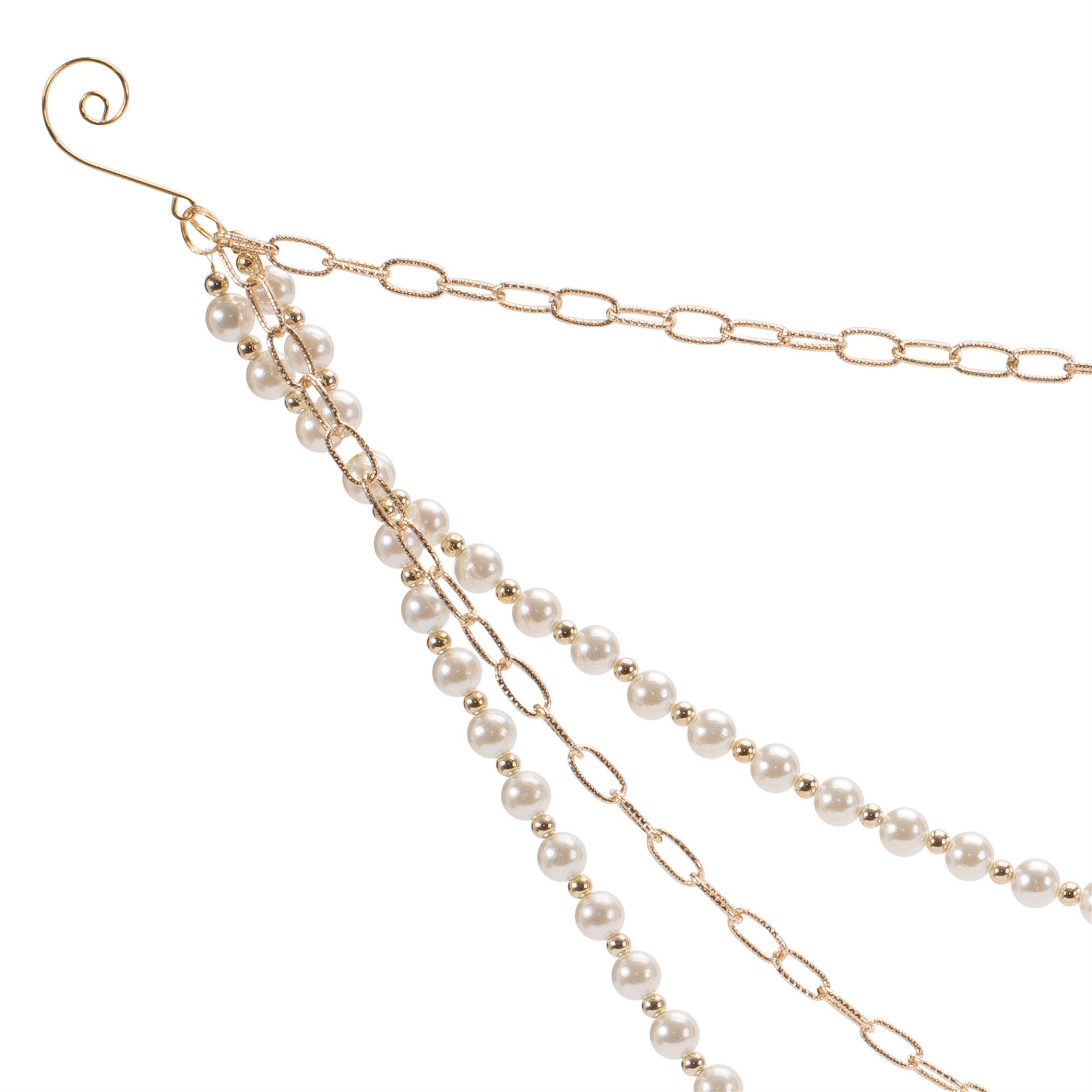 Angle. BreeBe - Pearl Bead and Chain Link Garland (Set of 2) - White, Gold.