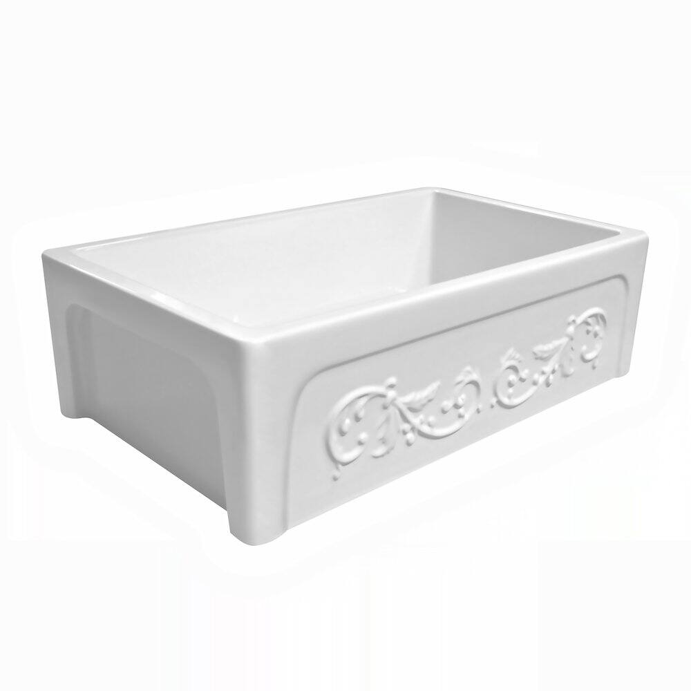Angle. Whitehaus - Glencove St. Ives 33" Front Apron Fireclay Sink - White.