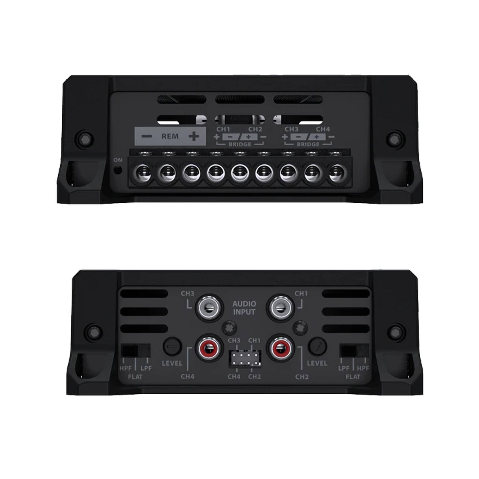 REM + CH1 CH2 + + BRIDGE CH3 CH4 + + BRIDGE ON CH3 L AUDIO INPUT CH1  HPF LPF FLAT LEVEL I CH4 CH3 CH4 CH1 CH2 LEVEL CH2 LPF HPF FLAT