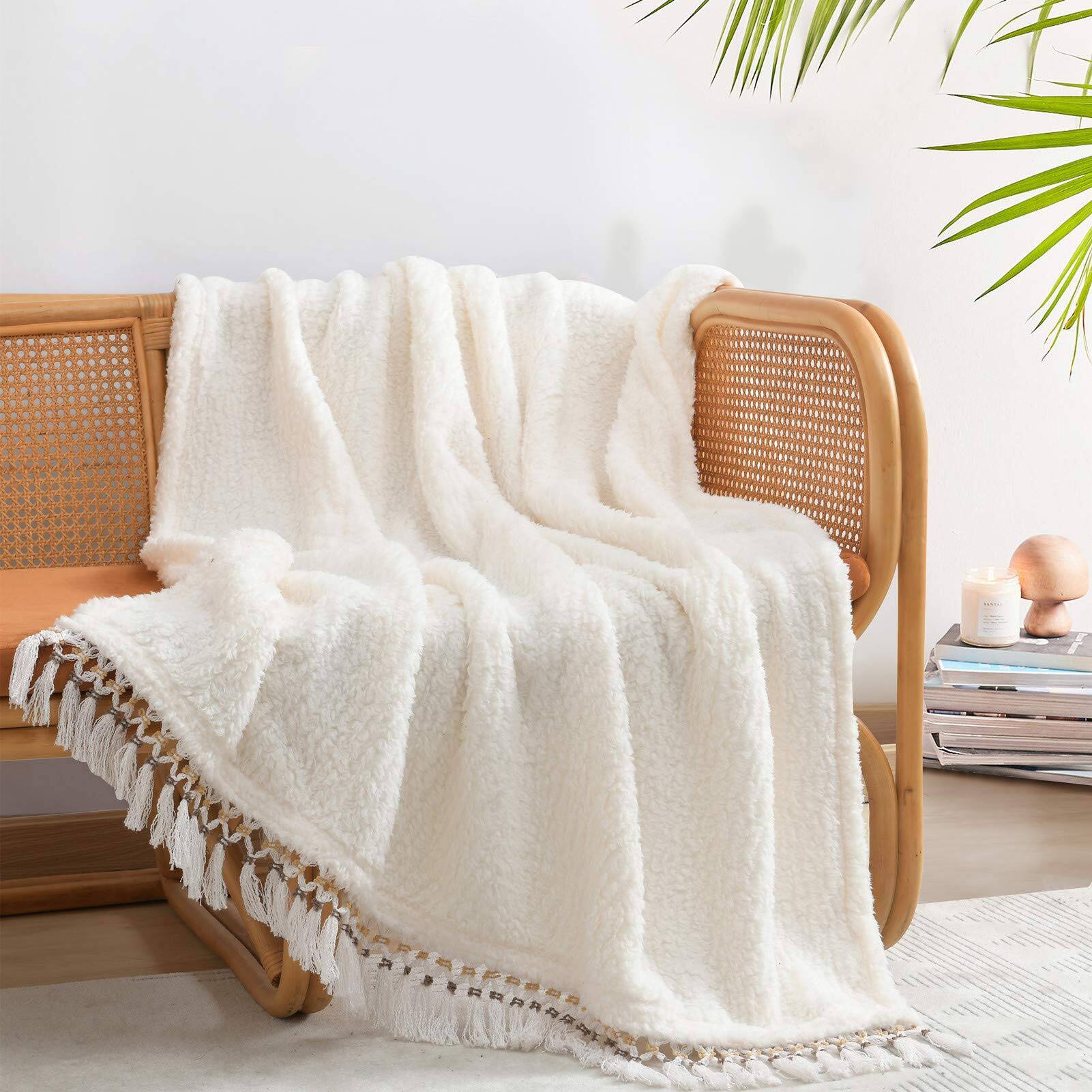 Antique White With Tassel Throw-50'' x 60''