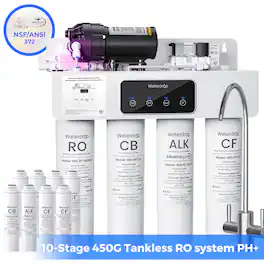 Waterdrop - WD-T4-A Alkaline pH+ RO System , NSF/ANSI 372 Certified, 10-Stage, 450GPD, Tankless - White